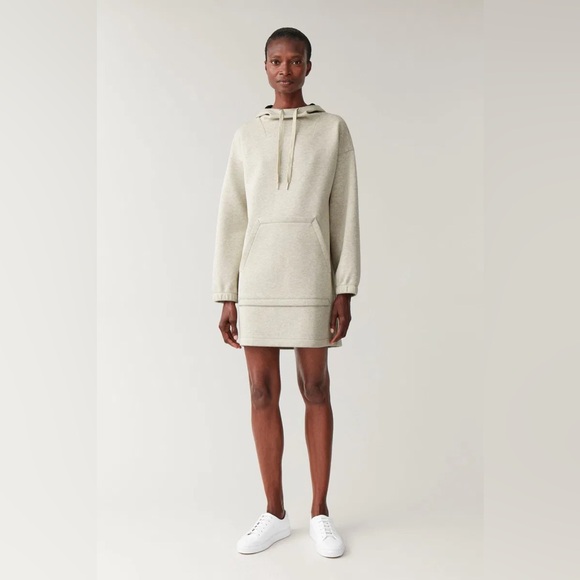 COS Dresses & Skirts - COS Scuba Hooded Dress M/L Kangaroo Pocket Grey Cream Drawstring Hood Modern